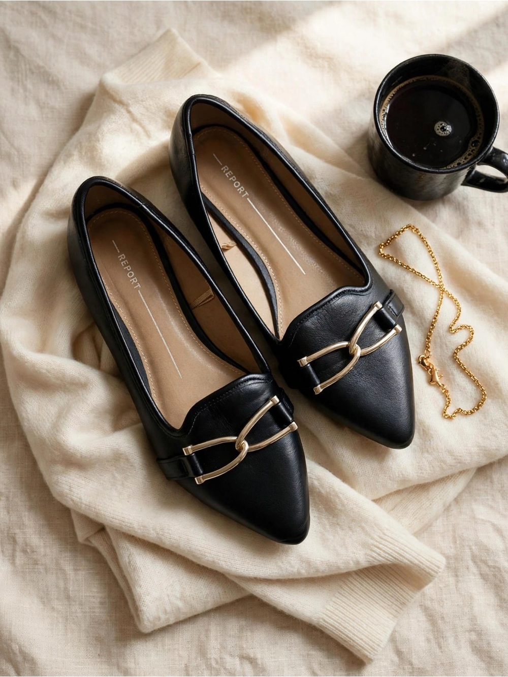 Report Black Leather Raimey Pointed Toe Horsebit Loafer Flats Size 7